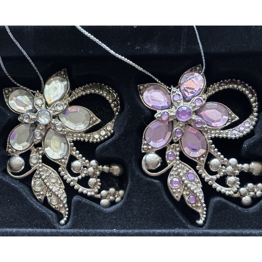 Vtg Dillard's Trimmings Rhinestone Floral Christmas Ornament LOT of 4 in Box